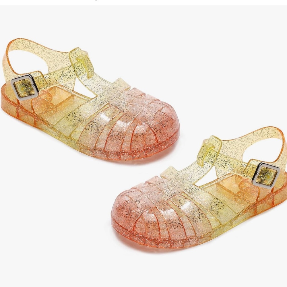 Cat & Jack Strappy Toddler Girls Red Orange Yellow Glitter Sandals Baby Summer 5
